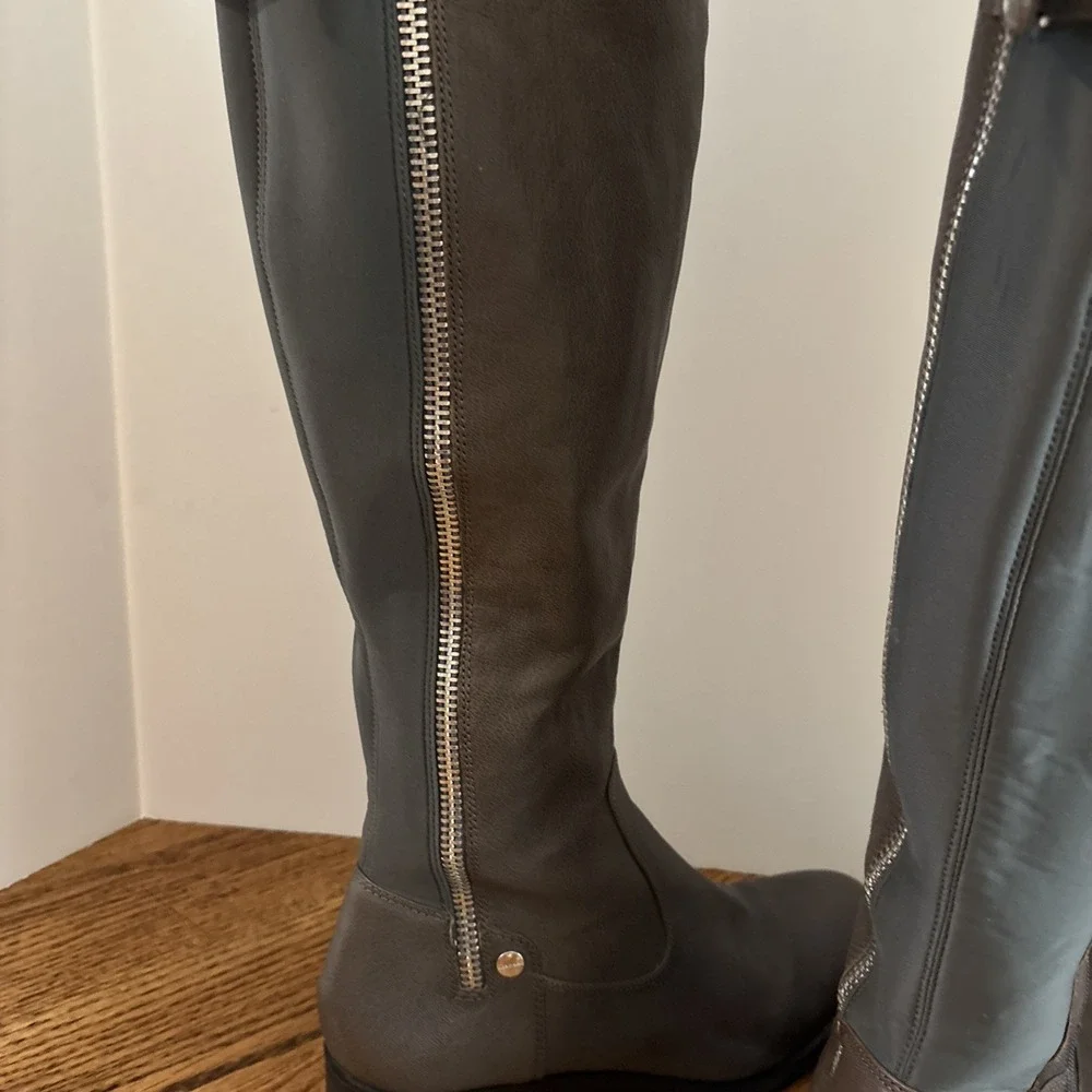 Women's Gray Leather Calvin Klein Over The Knee Boots Size 9